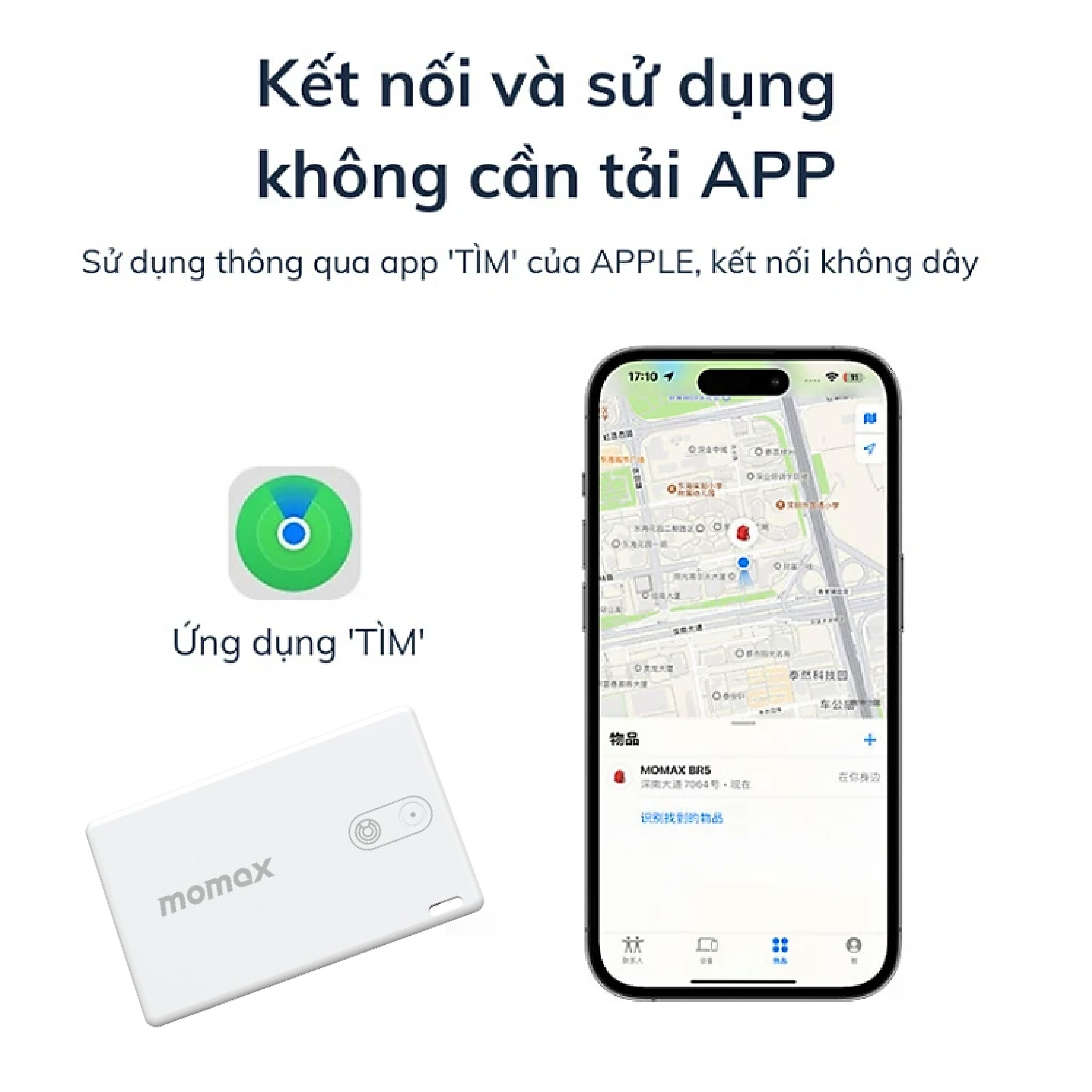 Định Vị GPS Momax PINCARD BR6 siêu mỏng bỏ ví sang trọng, định vị không giới hạn chống thất lạc đồ vật - Hàng chính hãng