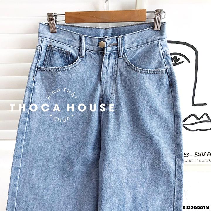 Quần jeans nữ ống rộng kiểu lai cắt gối 5666 THOCA HOUSE trẻ trung, siêu tôn dáng cho nàng