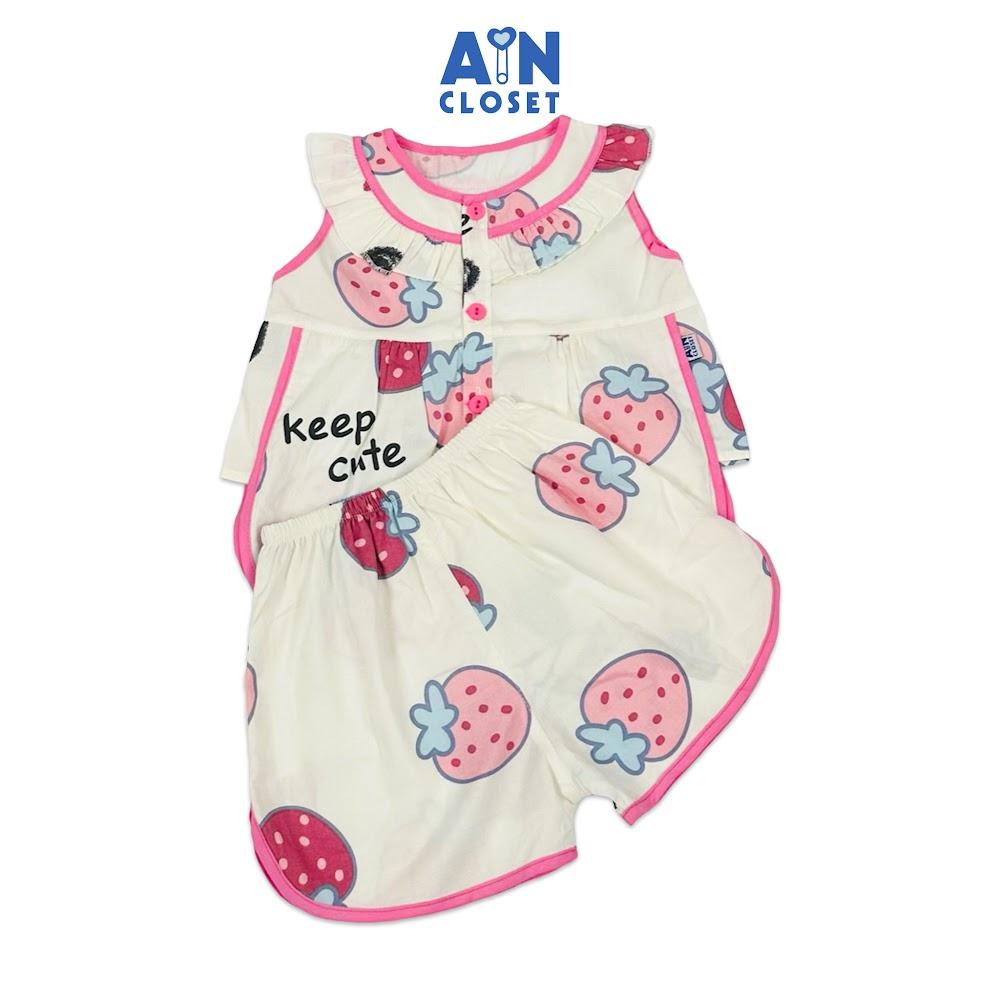 Bộ quần áo Ngắn bé gái họa tiết Dâu Keep Cute hồng cotton - AICDBGS2LXFD - AIN Closet