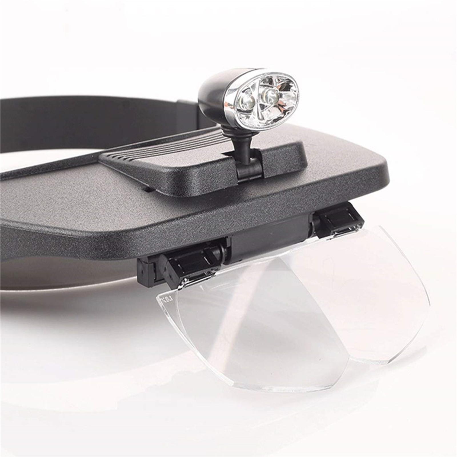 Portable Headband Magnifier w/ 2 LED Light Headset Magnifying Glasses Visor