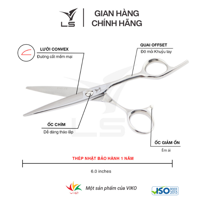 Kéo chuốt tóc LS lưỡi cong offset vênh đỡ ngón cố định JPS3