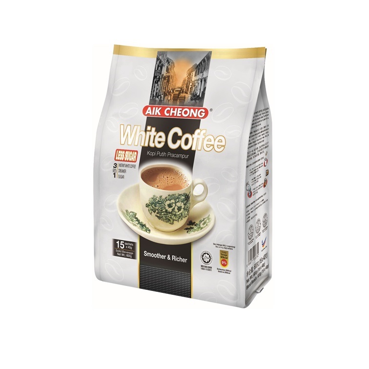 Cà Phê Trắng Ít Đường Aik Cheong Malaysia - White Coffee Less Sugar - 600g (15 gói x 40g)