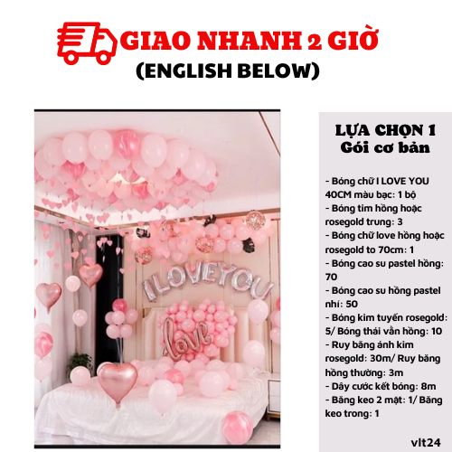 Bộ bóng trang trí màu hồng cho tiệc valentine set vlt24