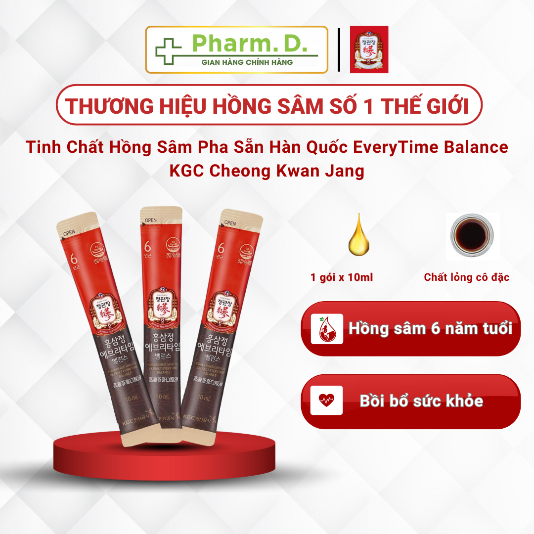 Tinh Chất Hồng Sâm Pha Sẵn EveryTime Balance KGC Cheong Kwan Jang (Hộp 20 gói, 30 gói, 1 Gói x 10ml)