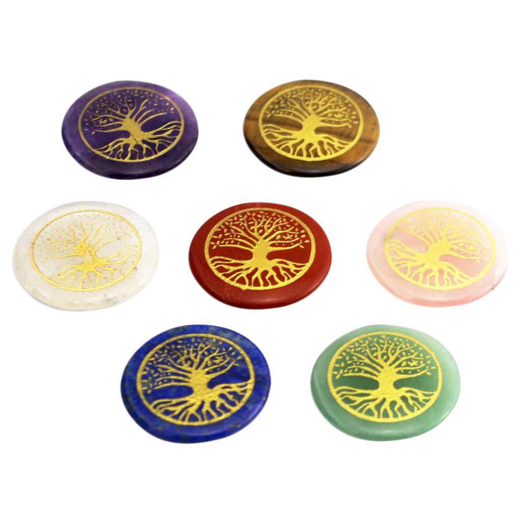 7 Pieces Natural Engraved Palm Stone Polished Crystal Pocket Stone for Balance Gift