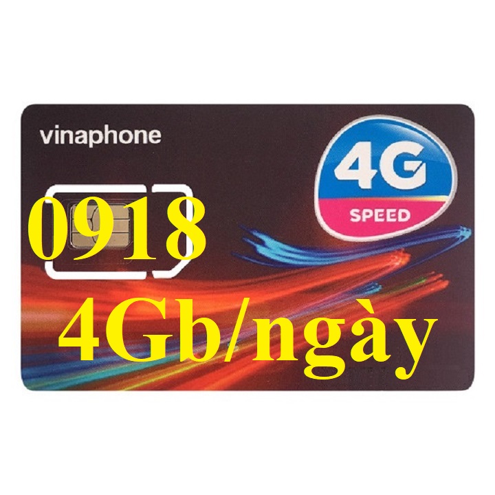 Sim 4G Vina đầu số 0918 (Gói 4Gb/ngày, 120Gb/tháng, gọi nội mạng miễn phí, gọi Ngoại Mạng miễn phí 200 phút/tháng, phí 150k/tháng)