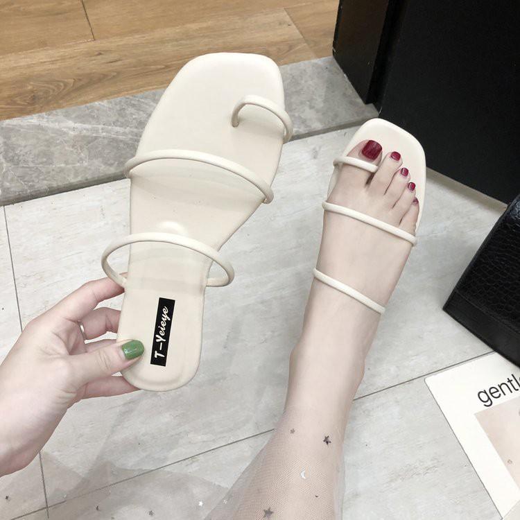 Dép Sandal Bệt Nữ Xỏ Ngón Quai Mảnh, Da Mềm đi êm chân, 2 Màu Kem + Đen siêu xinh - Mã S51