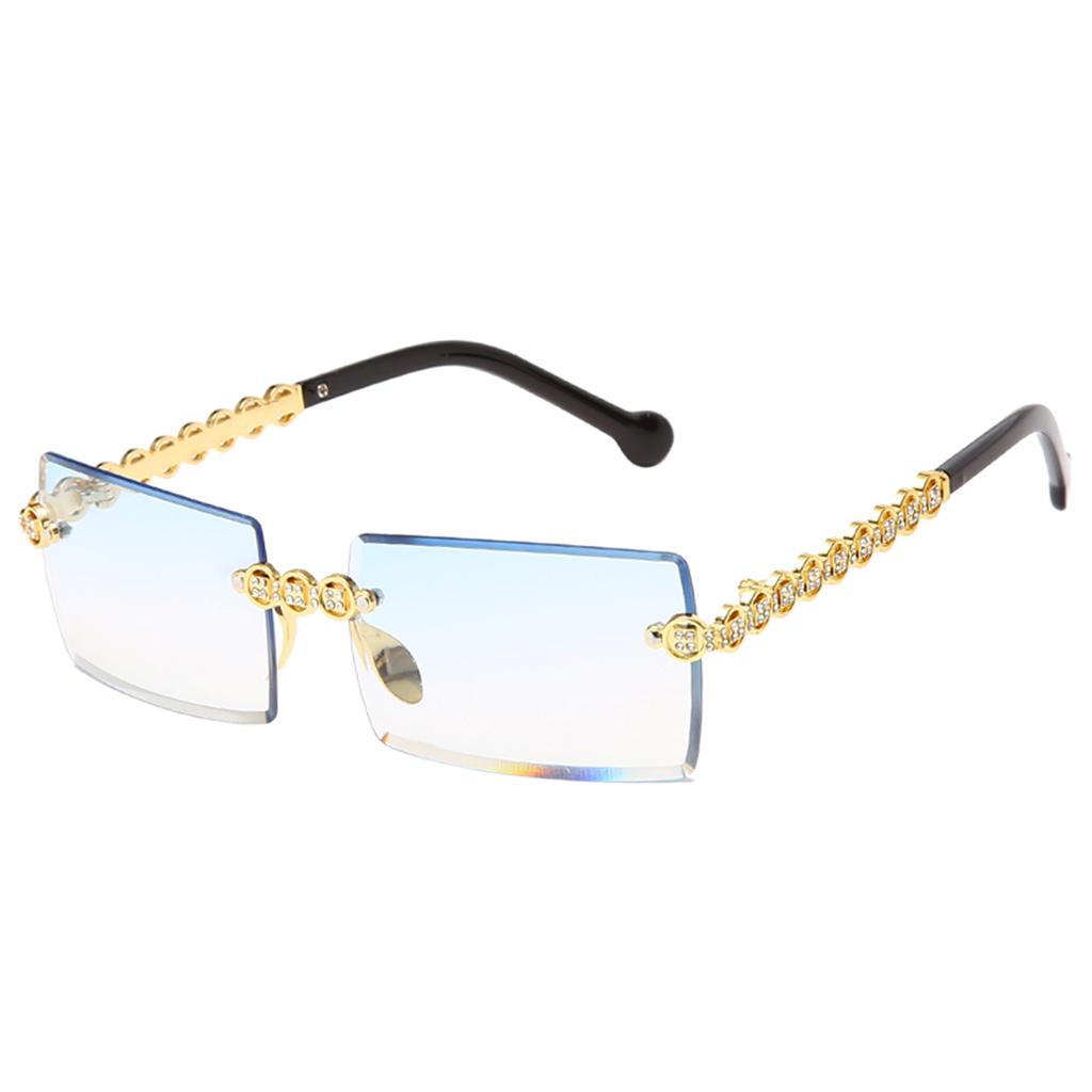 Female Rimless Sunglasses UV400 Driving Sun Glasses Sandy Beach blue