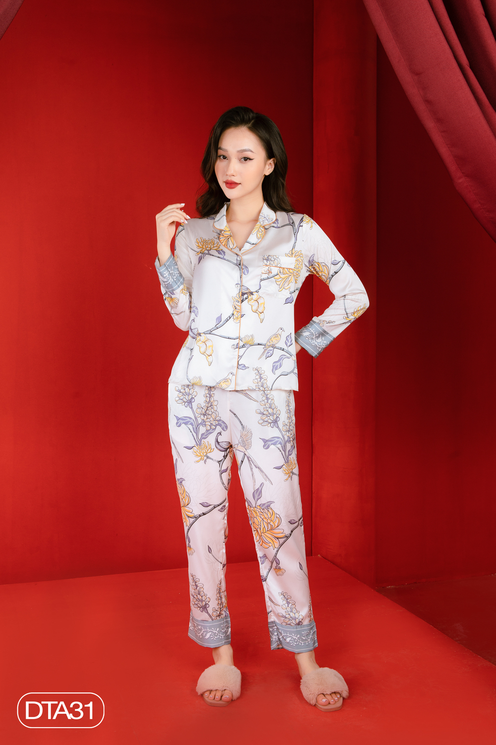 Bộ ngủ satin ZAM Luxury - DTA31 - áo dài tay quần dài