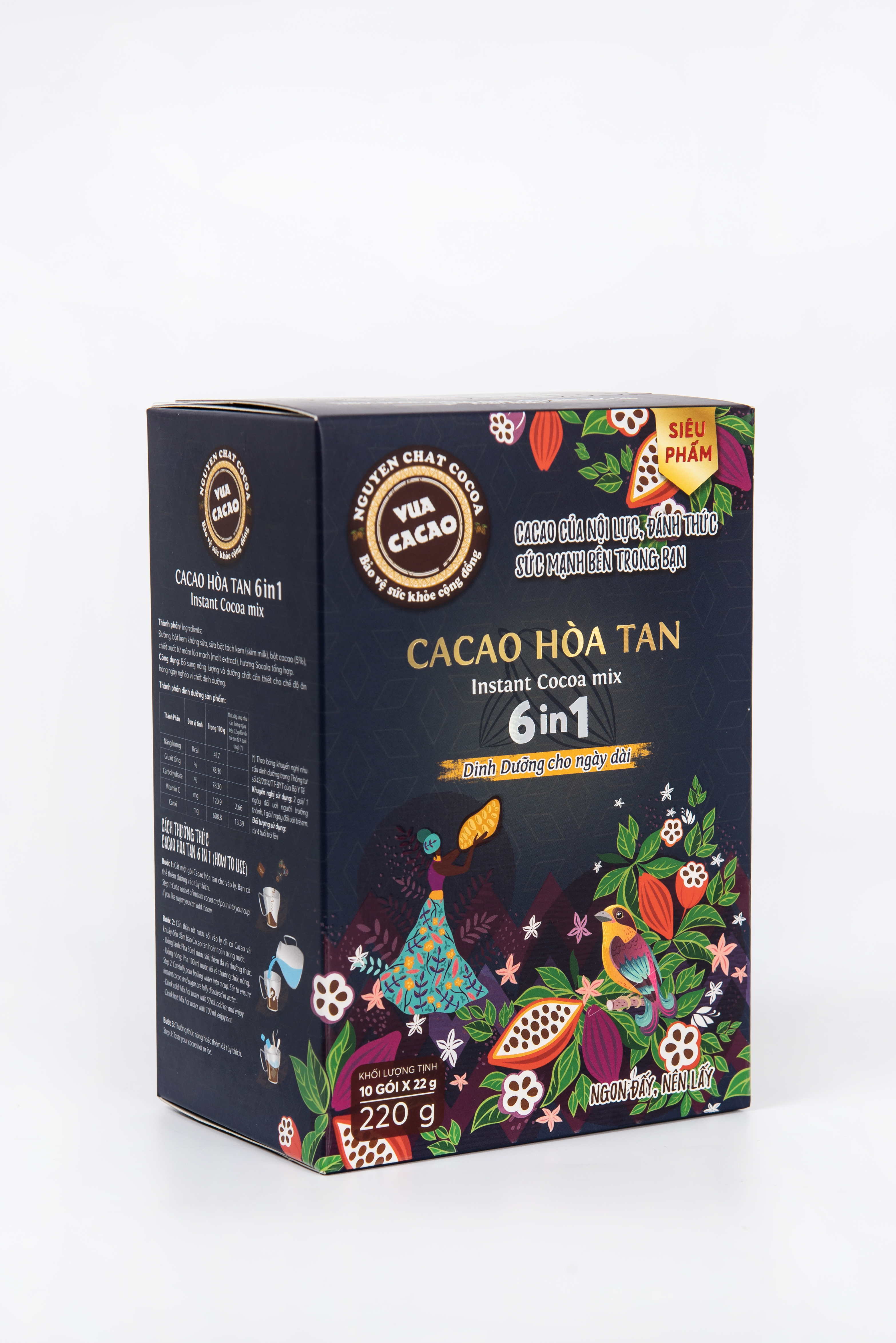 Cacao Hòa Tan 6 In 1 VUA CACAO Dinh Dưỡng Cho Ngày Dài CACAO Của Nội Lực, Đánh Thức Sức Mạnh Bên Trong Bạn - Hộp 220g