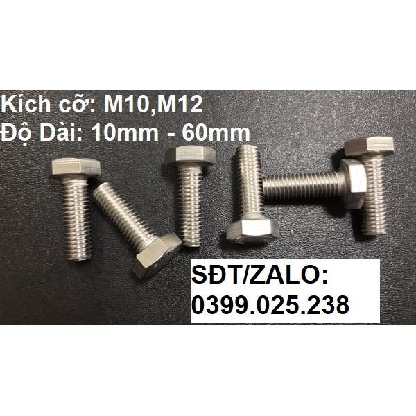 Combo 10 con Bulong M10/12 lục giác ngoài INOX dài: 10mm đến 60mm.