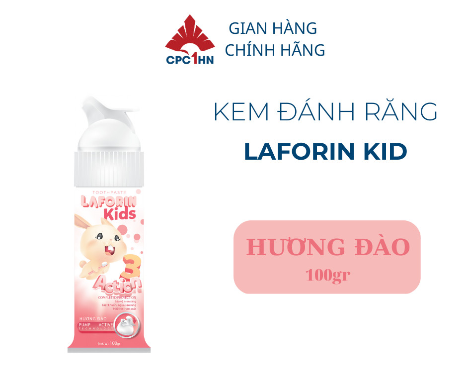 Kem đánh răng cho bé Laforin Kids 12M+ trẻ em nuốt được 75g vị Ổi/ Đào