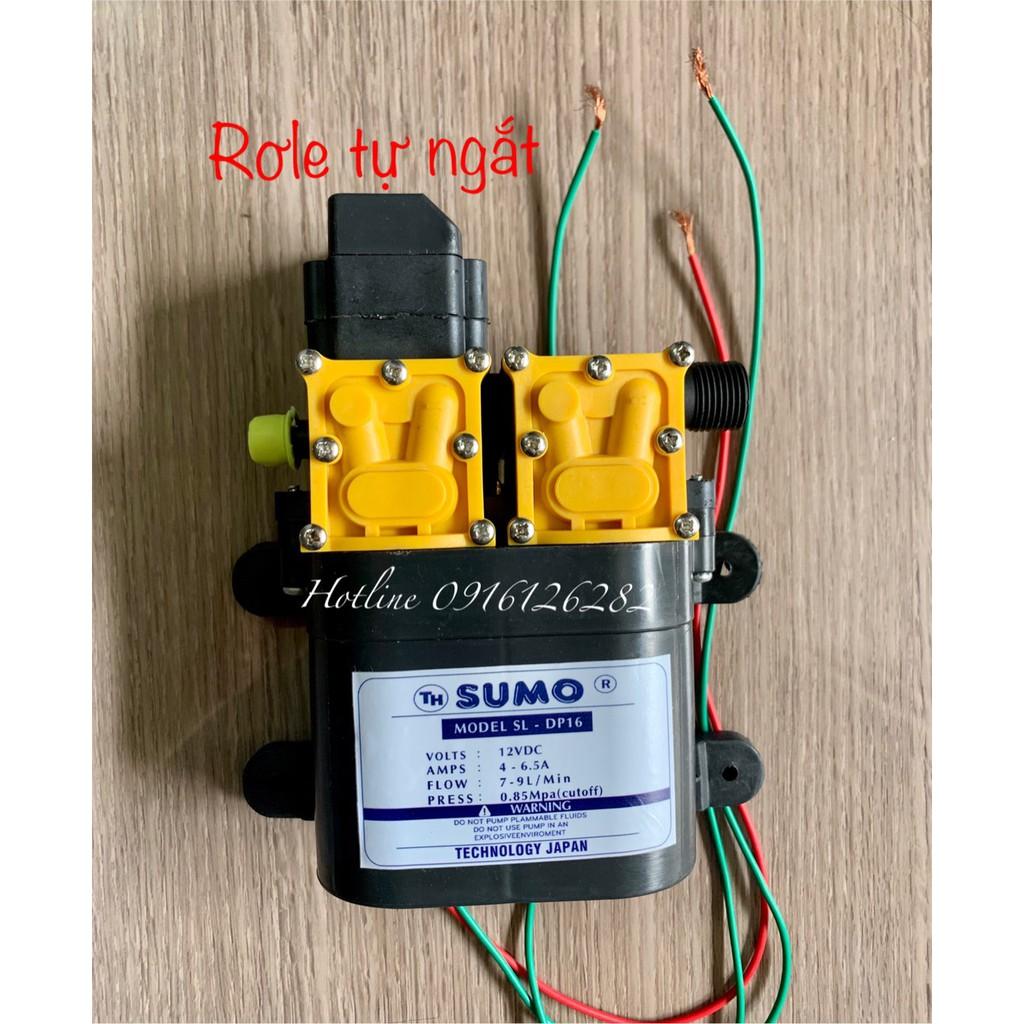 Máy bơm đôi SUMO tăng áp lực nước mini 12V 130W phun sương - rửa xe - Tự động hút nước và Ngắt khi khóa Van sử dụng