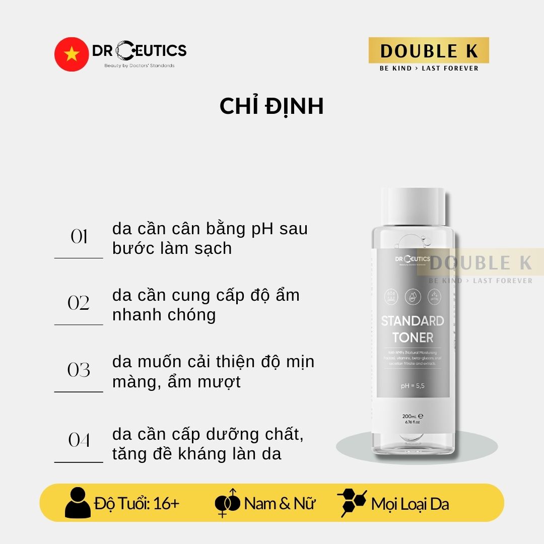 DrCeutics Standard Toner - Dung Dịch Cân Bằng pH, Cấp Ẩm Cho Da - Double K