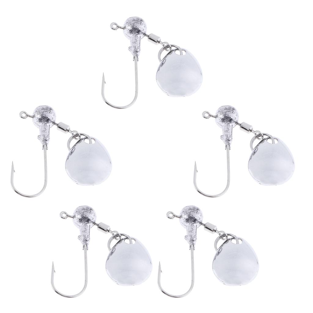 5x Fishing Ball Jig Heads Spinner Jigs Single Hook for Bass Fishing