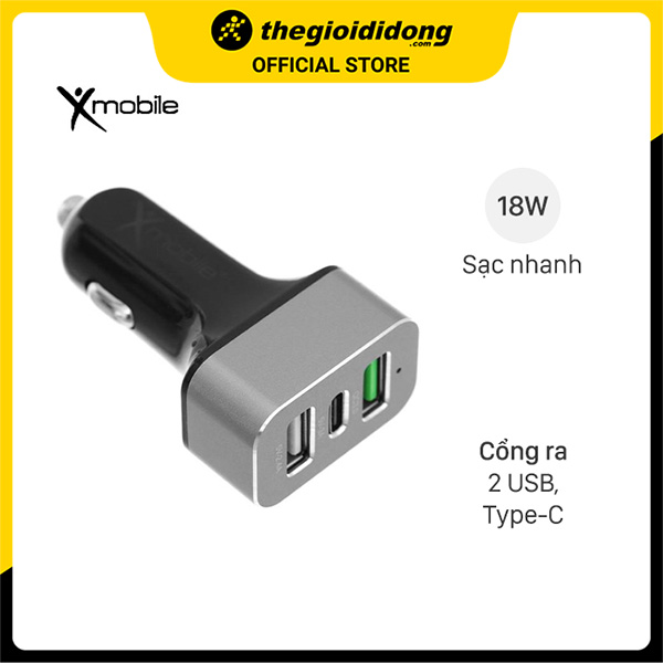 Sạc xe hơi 3 cổng Type C QC 3.0 18W Xmobile SN-155 Đen Xám - Hàng Chính Hãng