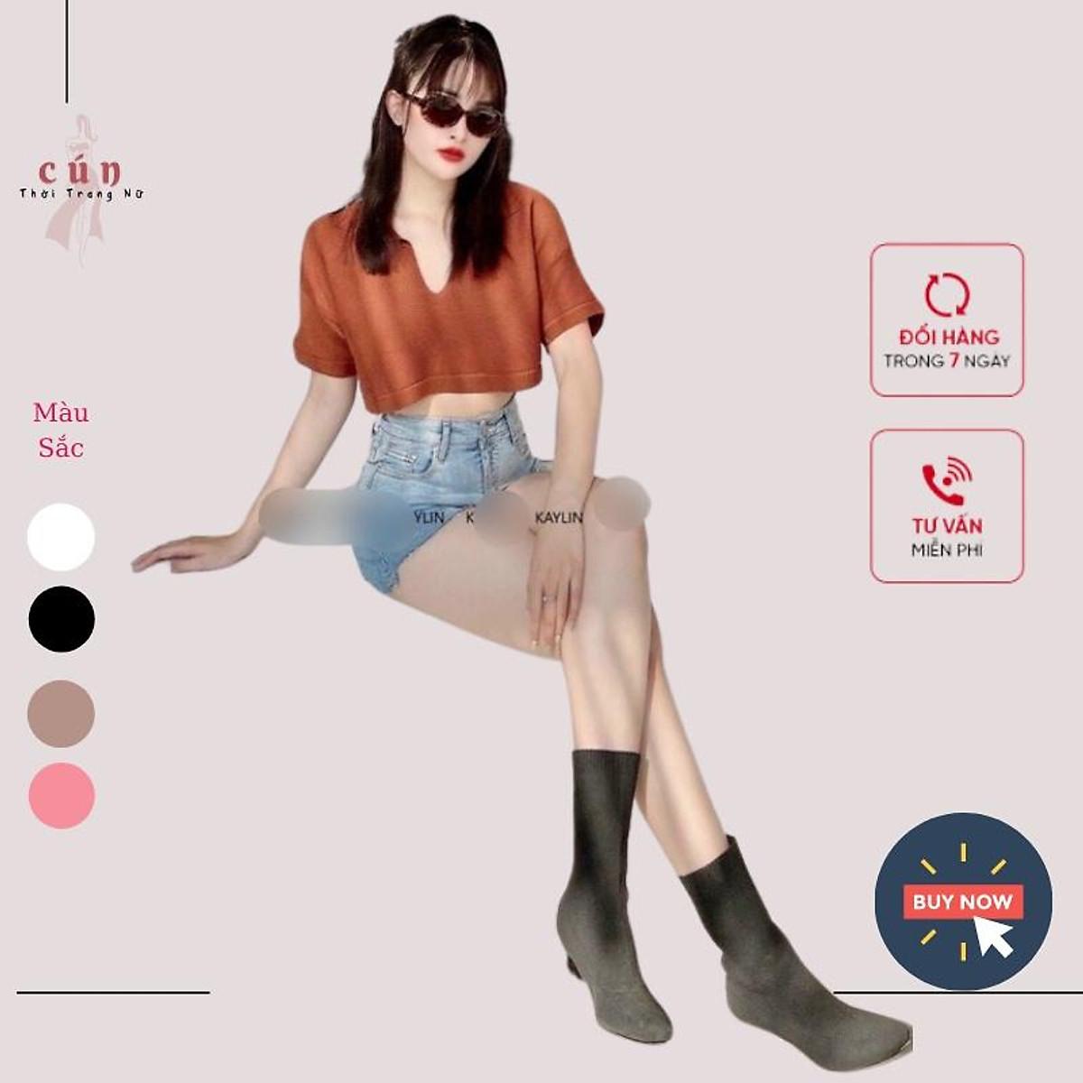 Áo Croptop Dệt Kim Tay Ngắn Thiết Kế Cổ Chữ V Quyến Rũ Xinh Xắn Cho Nữ