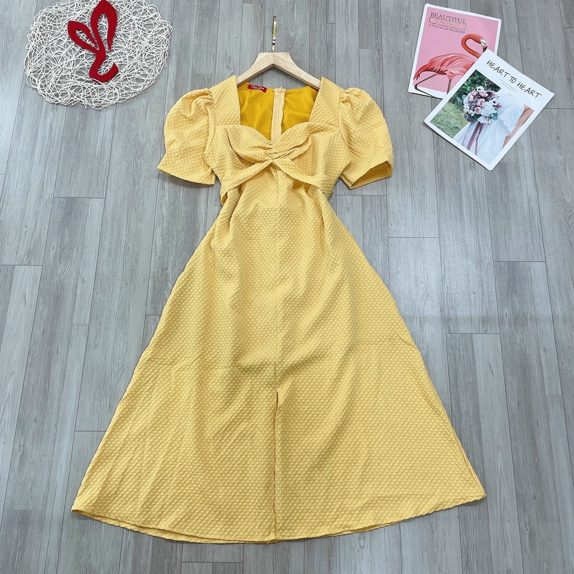 Đầm maxi nhún ngực xẻ trước - váy dự tiệc cổ v dây chéo bụng tiểu thư