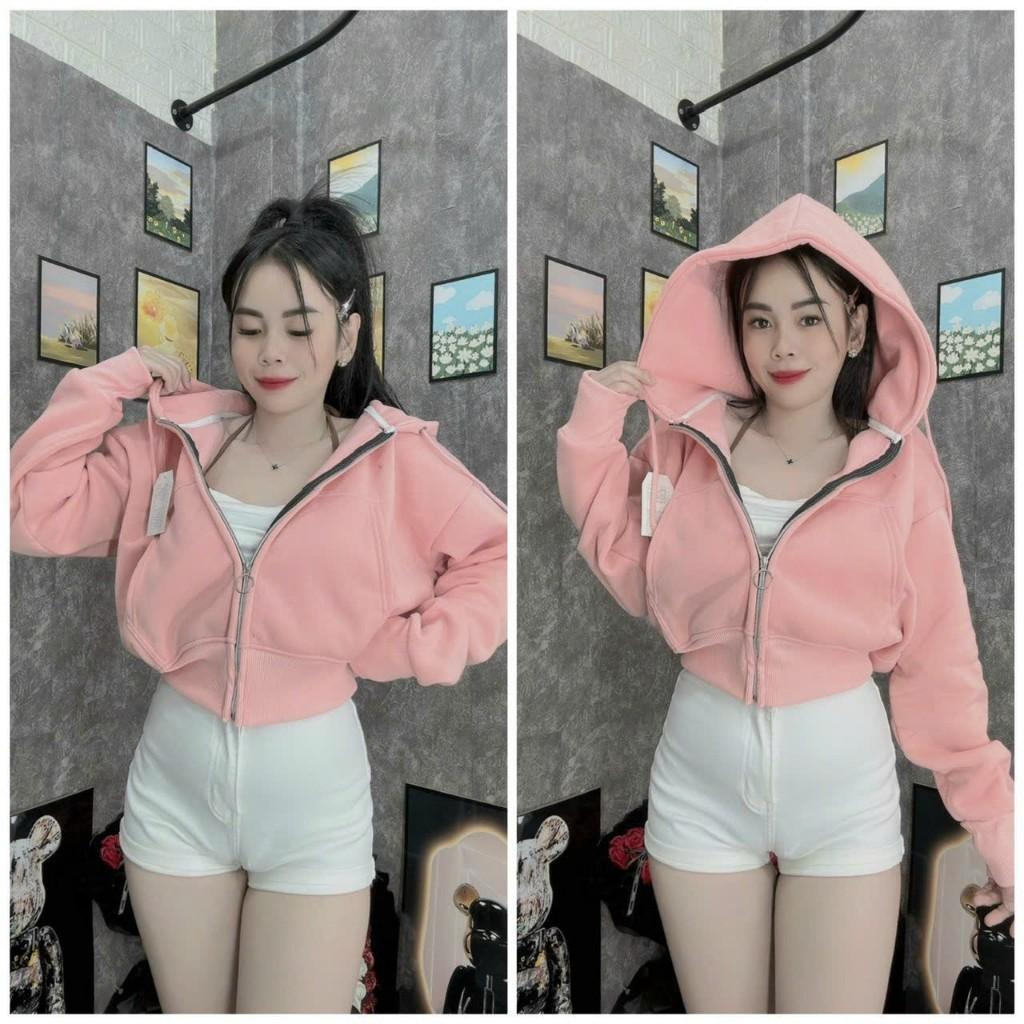 Áo khoác nỉ croptop tay dài trơn có mũ chùm đẹp hàng rất đẹp-A2029 - Màu 6