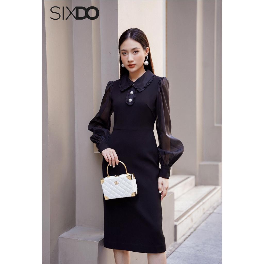 Đầm đen dệt thoi tay voan SIXDO