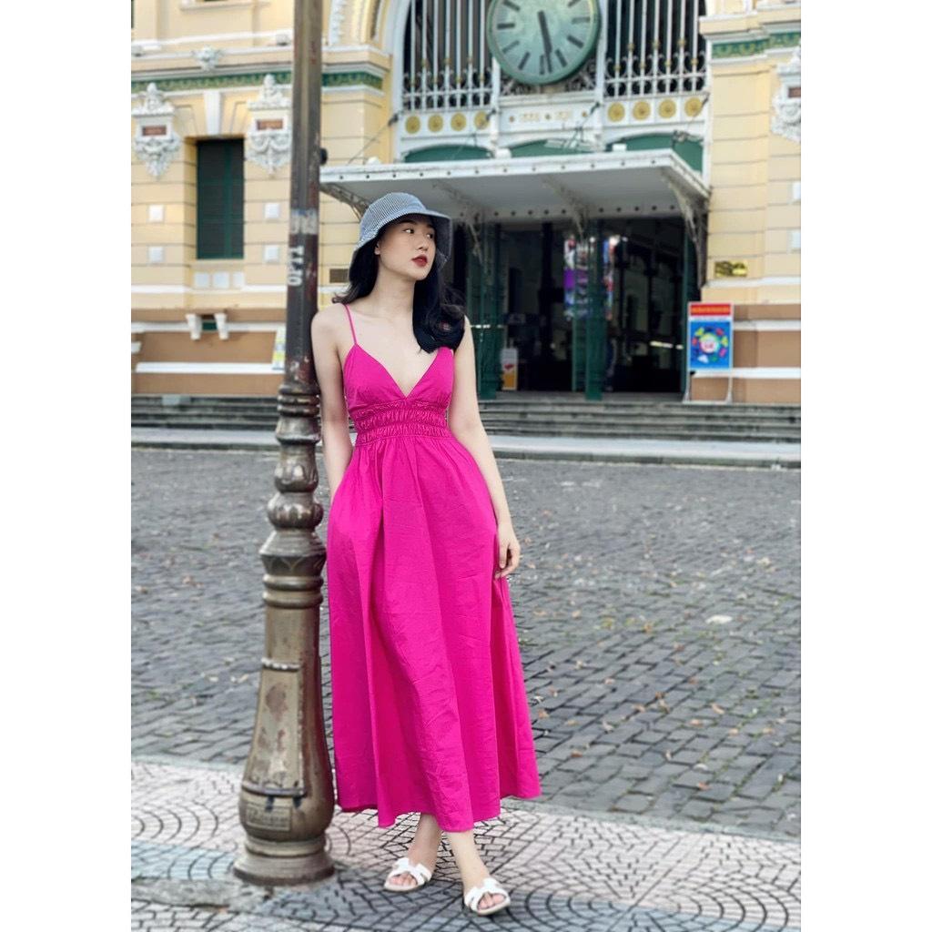 Đầm maxi đi biển, đi du lịch có mút ngực, dây tăng đơ điều chỉnh dáng dài form dưới 55kg MAXI89