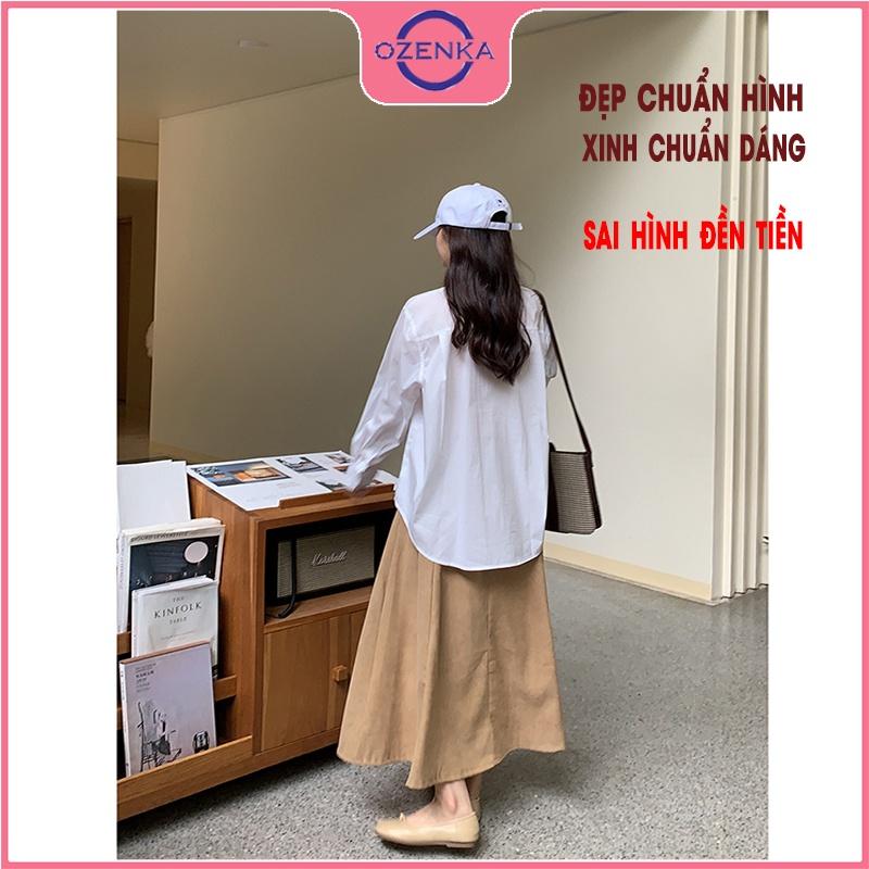 Áo sơ mi đũi trắng nữ , áo tay dài phom rộng đuôi tôm màu trắng free size mặc chống nắng đi học đi chơi