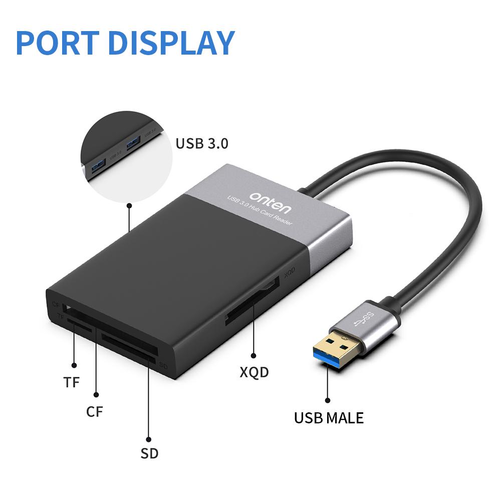 Đầu đọc đa thẻ 6 trong 1 USB 3.0 Bộ chuyển đổi USB sang USB Cắm N Play / Khe cắm thẻ TF / SD / CF / SQD / 2 * USB 3.0 Tốc độ cao