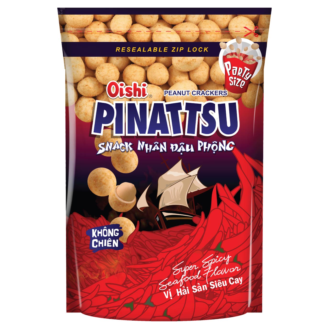 Combo 20 gói Oishi Snack Nhân Đậu Phộng Vị Hải Sản Siêu Cay Pinattsu