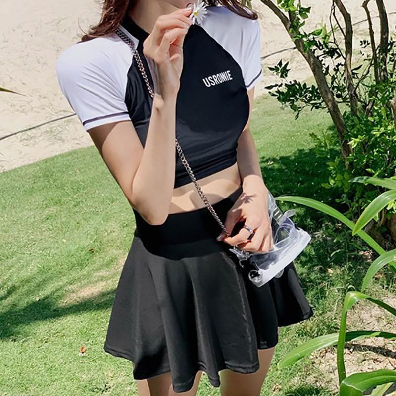 Bikini 2 mảnh bộ đồ bơi nữ croptop usronnie phong cách hàn quốc quần dạng váy QP014