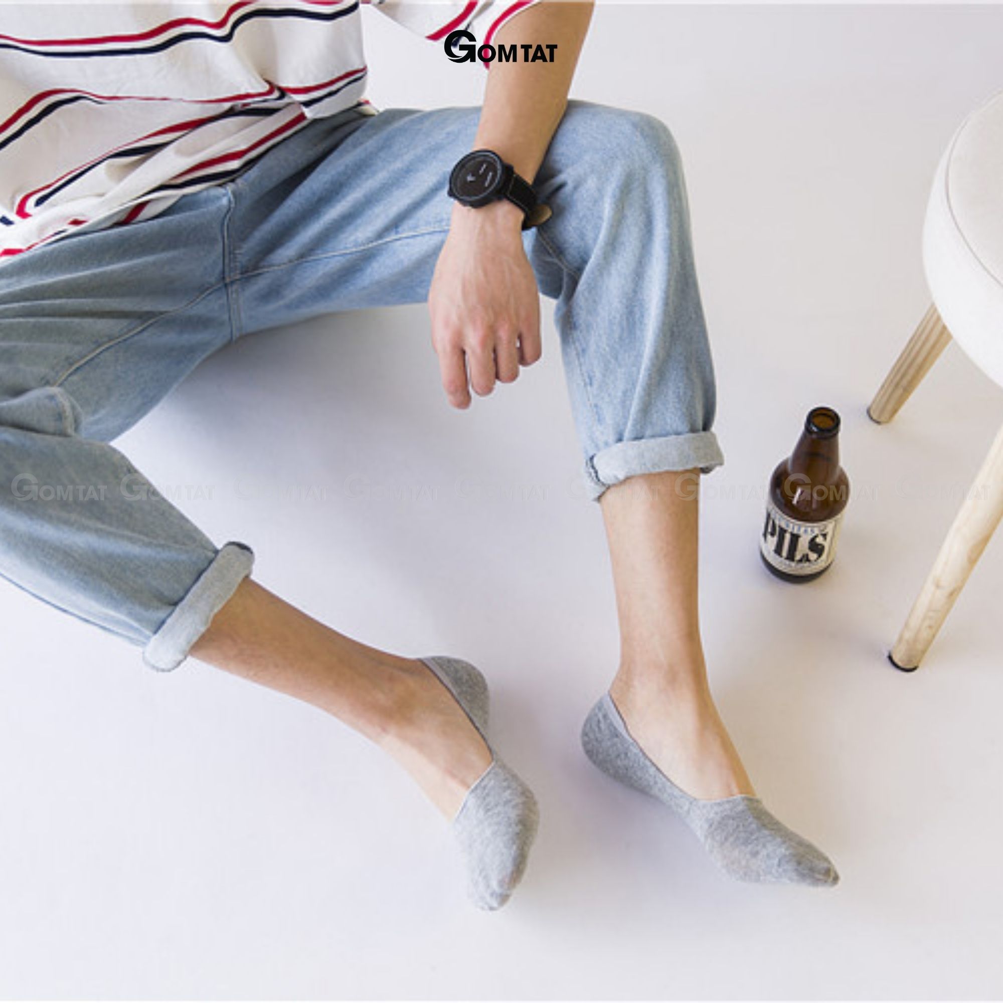 Set 5 Đôi Vớ Lười Nam , Tất Nam đi giày lười có đệm cao su chống trượt gót chân - GOMTAT-LUOI02-CB5