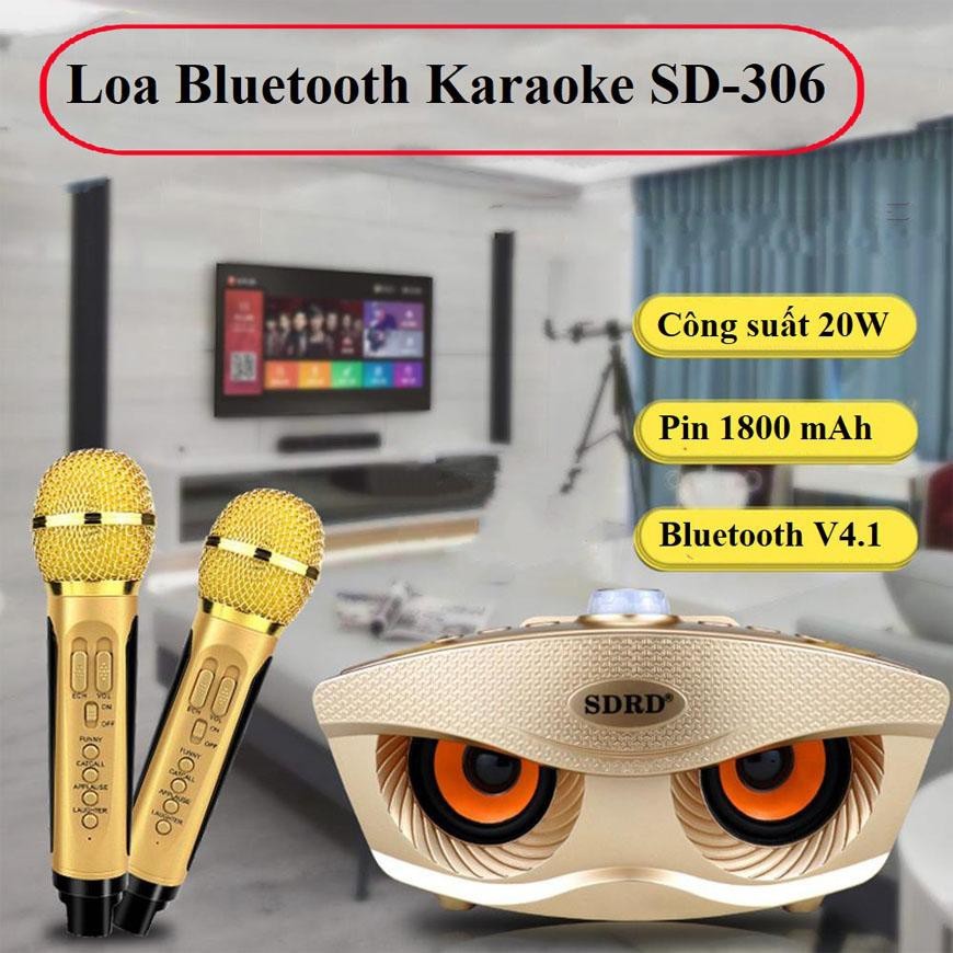 Loa karaoke Bluetooth SDRD 306, Loa bluetooth không dây - kèm 2 micro hát karaoke, âm thanh tuyệt đỉnh, chất lượng