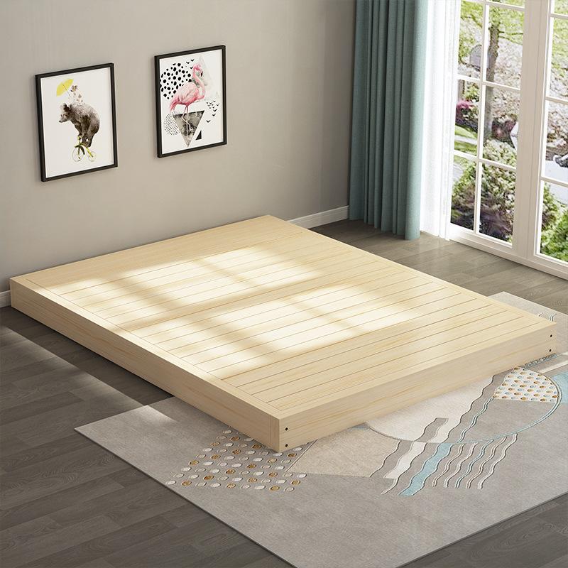 Phong cách mới nhất giường tatami gỗ đặc đơn giản Giường thấp 1,8m Giường phòng cho thuê 1,5m Giường gỗ đặc kinh tế Giường đơn 1,2m