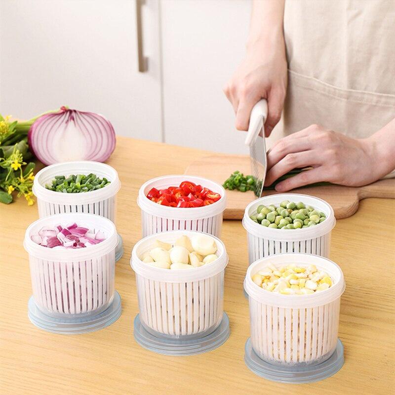 Round Transparent Double Drain Refrigerator Storage Box Ingredients Box Home Organizer Food Container Kitchen Accessories
