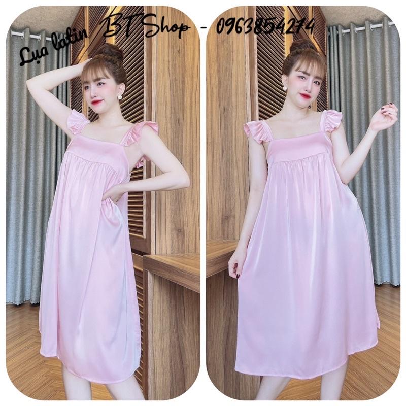 Váy đầm ngủ mặc nhà lụa latin màu trơn freesize 42-57kg