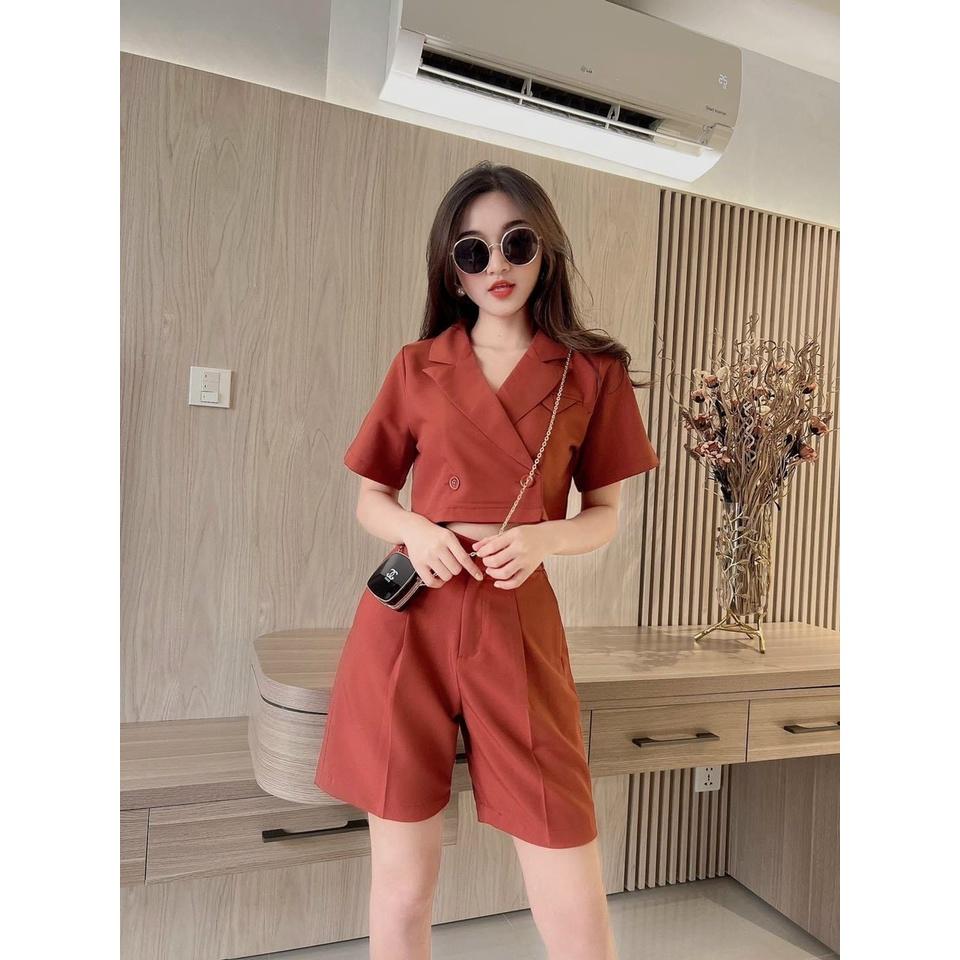 Sét bộ đồ nữ áo vest croptop phối quần lửng đa màu sắc thích hợp dạo phố, đi biển