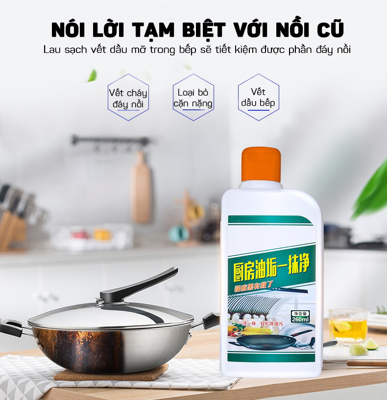 Dung Dịch Xịt Tẩy Dầu Mỡ, Cặn Đen Đáy Nồi, Xoong, Chảo Inox Siêu Sạch 260ML