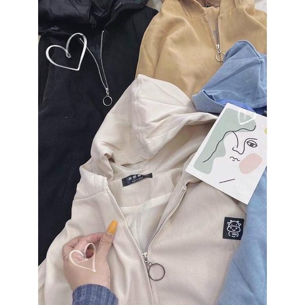 Áo khoác dạ kaki thêu có nón 2 lớp unisex ulzzang nam nữ AK180