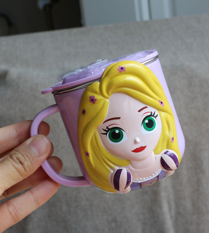 Ly inox giữ nhiệt , cốc có quai cầm 260ml hình công chúa Princess Rapunzel nổi 3D màu hồng cho trẻ em , bé gái - 97VNDP2265