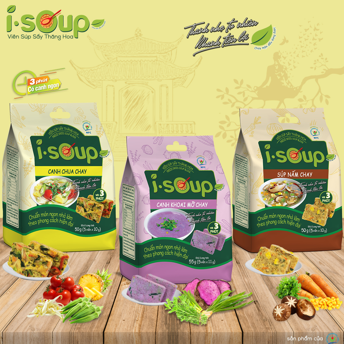 Súp Nấm Chay I-Soup 50g (túi 05 viên)- Viên Súp Chay Sấy Thăng Hoa