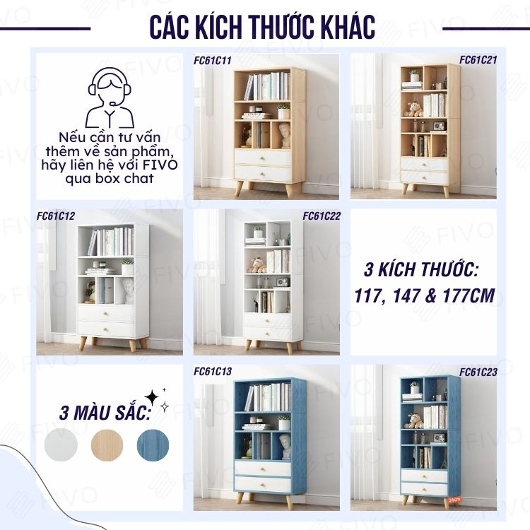 Giá Sách Đa Tầng Gỗ MDF FIVO FB61 (50 x 24 x 177cm) Dễ Dàng Lắp Ráp (Có Hộc Kéo)- Hàng Chính Hãng