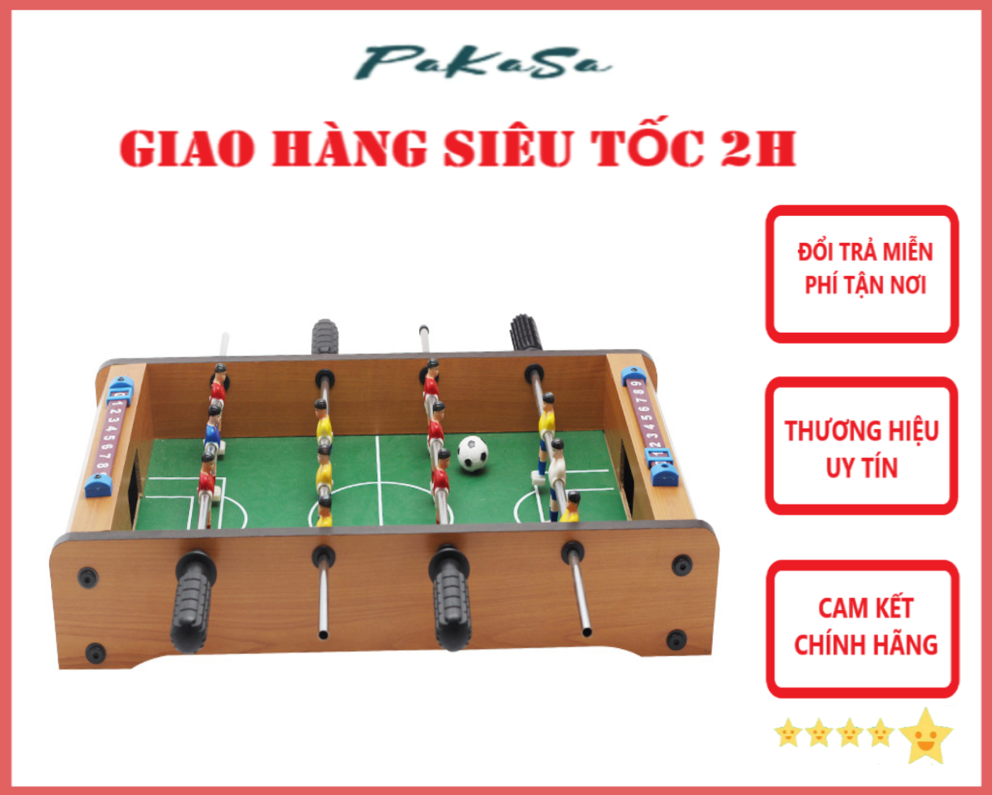 Bộ Đồ Chơi Đá Bóng , Bi Lắc Bằng Gỗ 6 Tay Cầm PaKaSa ( Tặng Kèm 2 Bóng ) - Hàng Chính Hãng 