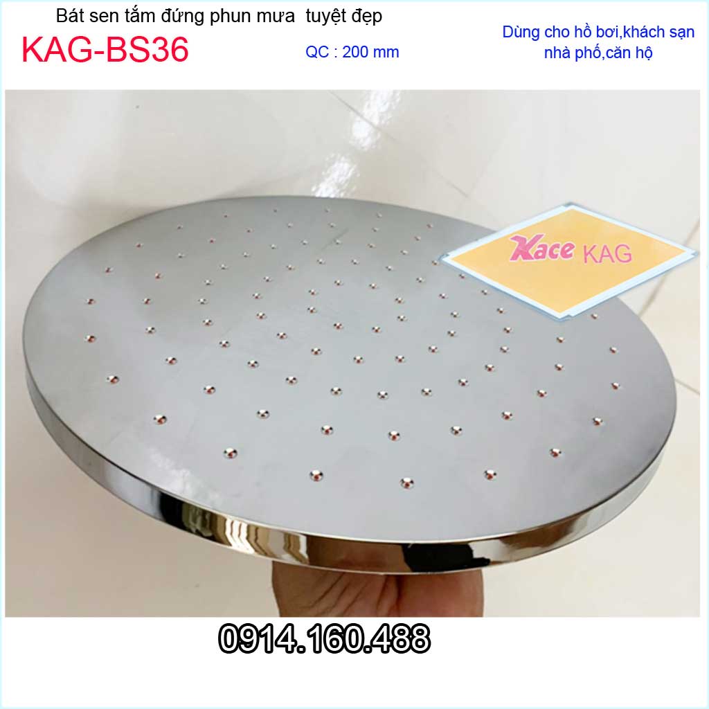 Bát sen tắm đứng KAG-BS36 màu Inox, Bát sen tắm phun mưa, Đầu sen phun mưa