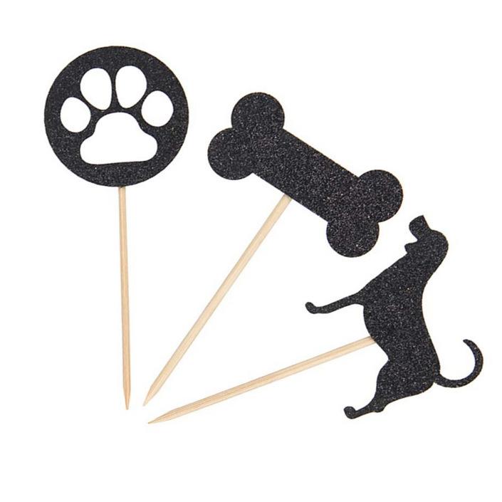 24 cái Shining Dog Cake Topper Trang trí dấu chân xương Chèn cho bữa tiệc sinh nhật của trẻ em