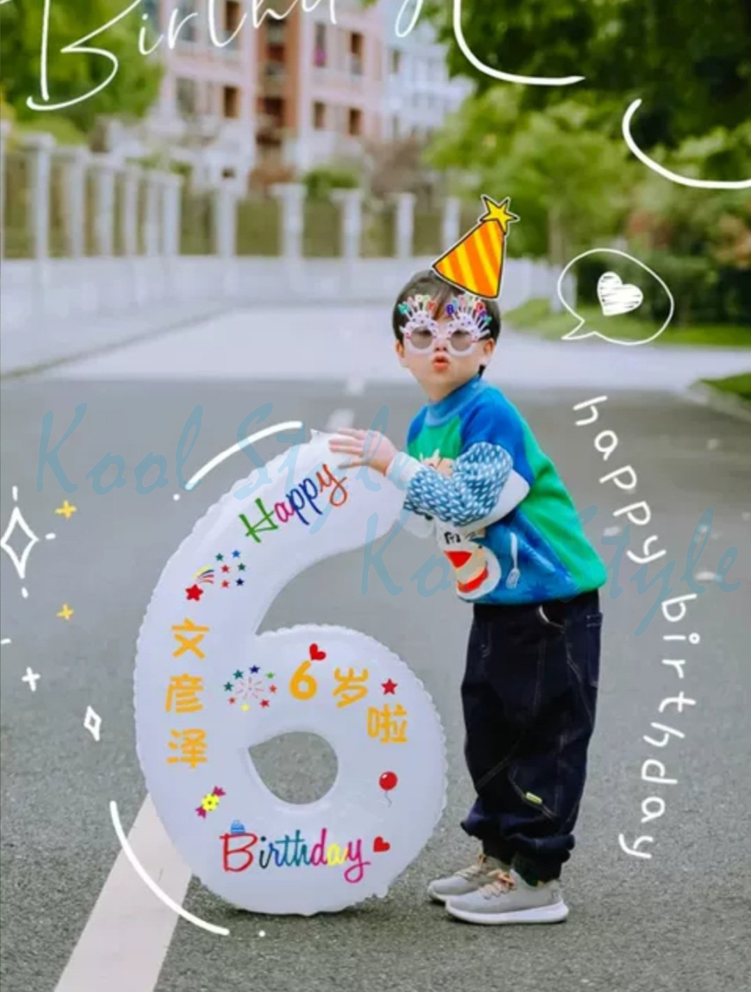 Bóng Kiếng Số Trắng + Decal Happy Birthday - Kool Style