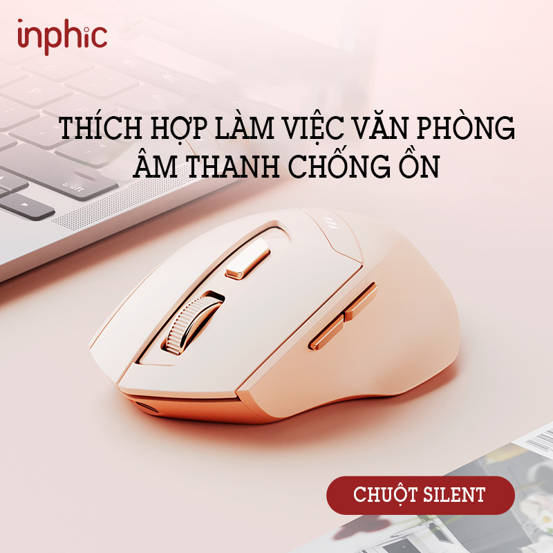 ￼Chuột máy tính không dây TEKKIN INPHIC DR08 màu hồng cute dành cho nữ văn phòng game thủ tắt âm chống ồn silent - hàng nhập khẩu