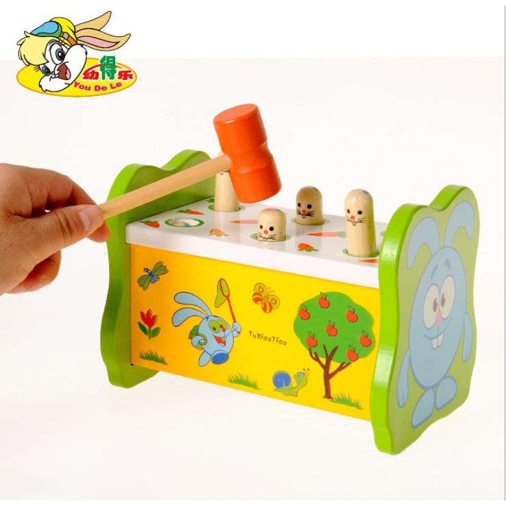 Trò Chơi Vận Động Cho Bé,Hộp Đập Chuột Màu Xanh Bằng Gỗ Kèm Búa Giúp Bé Rèn Luyện Đôi Tay Linh Hoạt Hơn