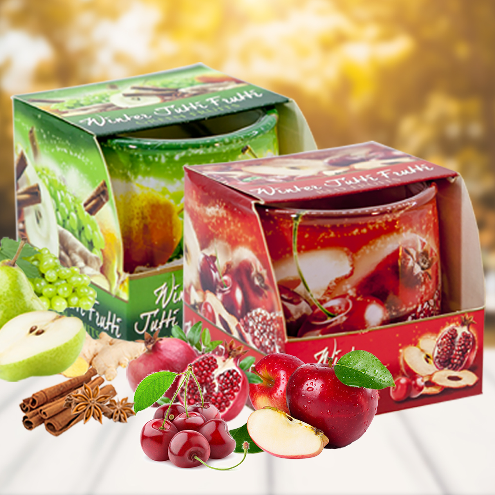 Combo 2 ly nến thơm Bartek nhập khẩu Châu Âu Winter Jutti Frutti 100g - nho, quế, lựu