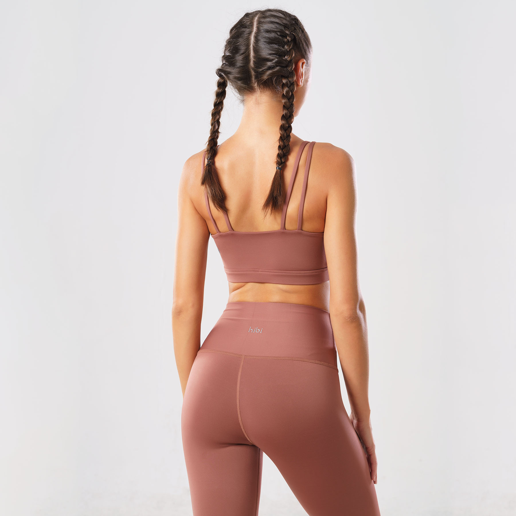 Set đồ tập Yoga Luxury Hibi Sports H139 [Vàng chanh + Nâu hạt dẻ] - Áo 4 dây cổ ngang - Kèm mút nâng ngực