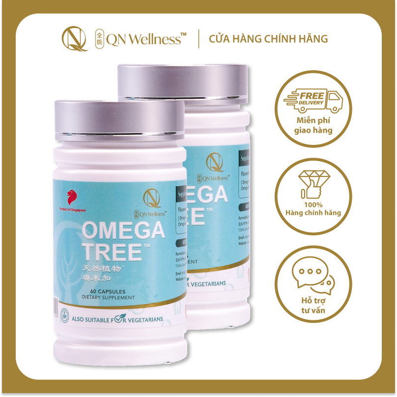 Combo Ưu Đãi Viên Uống Omega-3 Thực Vật Omega Tree QN Wellness Thuần Chay Chiết Xuất Từ Dầu Hạt Lanh, Hỗ Trợ Sức Khỏe Tim Mạch & Làn Da - Hộp 60 Viên x 2