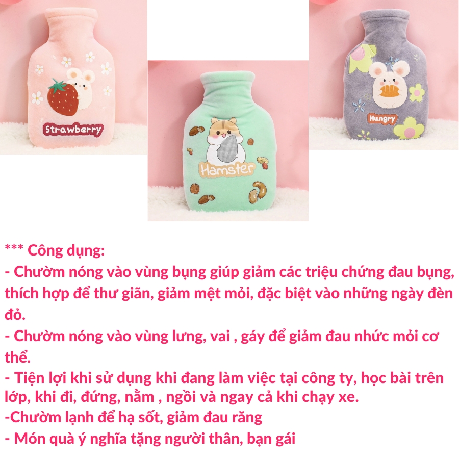 Túi chườm nóng lạnh đa năng Puha 1000ml, túi chườm bụng kinh sưởi ấm giữ nhiệt hỗ trợ giảm đau cho bạn nữ